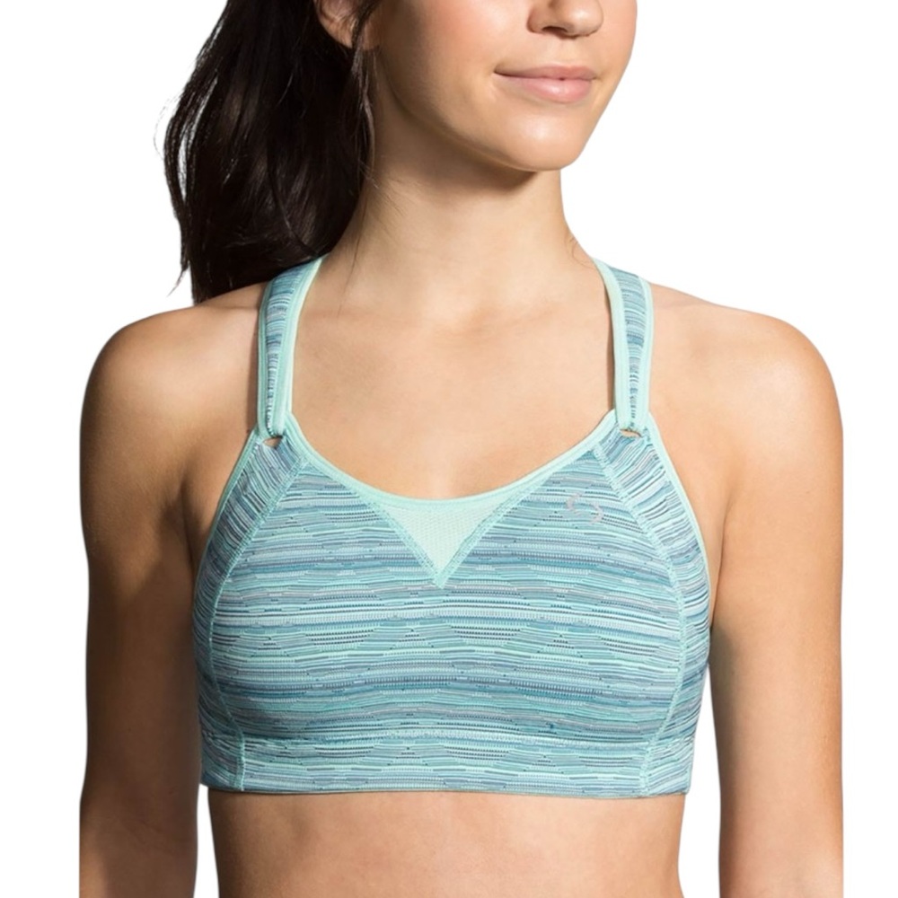 Brooks Rebound Racer Sports Bra Racerback Aqua Blue 36B EUC